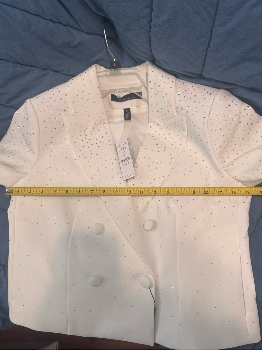 Women's White Embellished Double-Breasted Cropped Blazer - Picture 10 of 11